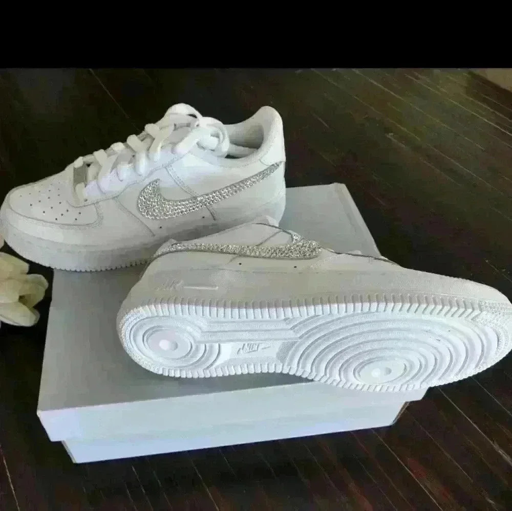 Bling Womens Nike Air Force 1 White Sneakers Shoes made with Swarovski C… - Picture 5 of 8